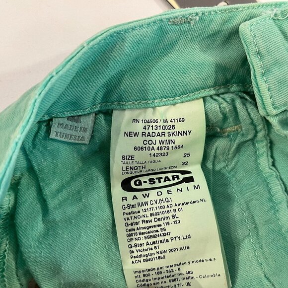 G-Star Raw Women's New Radar Skinny Jade Green Color Jeans - Size 25 x 32 - NWT - Picture 7 of 7
